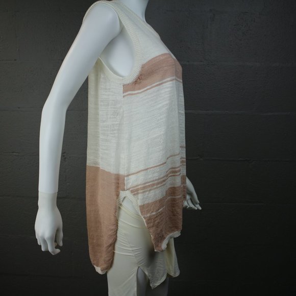 Anthropologie left of center Open Knit Tunic Sleeveless S Sheer Cream Blush - Picture 2 of 7